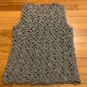 Elie Tahari Women's Chunky Hand Knit Wool Sweater Vest Size Large Gray
